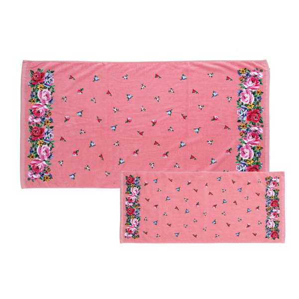 レイクアルスター シャーリングプリントタオルセット ［ローズガーデン柄］ローズピンク