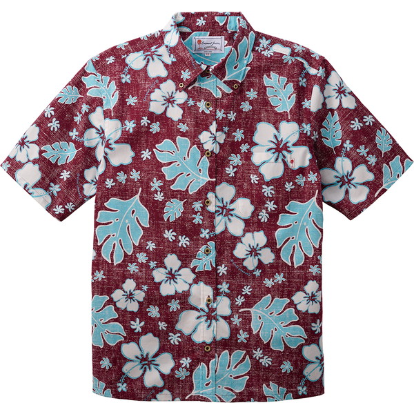 ココナッツジュース かりゆしウェア メンズボタンダウンシャツ (ウイークエンドジャーニー) バーガンディー ＬＬ