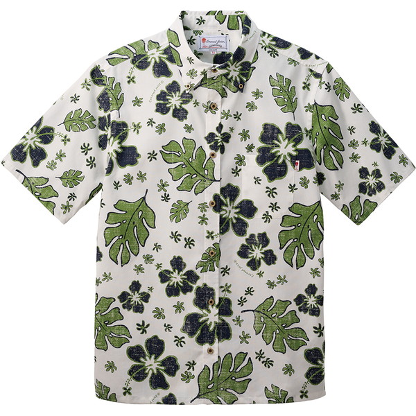 ココナッツジュース かりゆしウェア メンズボタンダウンシャツ (ウイークエンドジャーニー) オフグリーン Ｌ