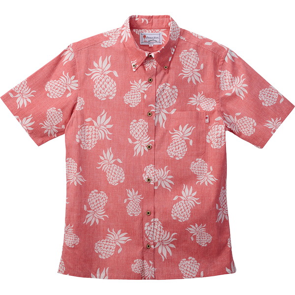 ココナッツジュース かりゆしウェア メンズボタンダウンシャツ(ア フイ ホウ) レッド Ｍ