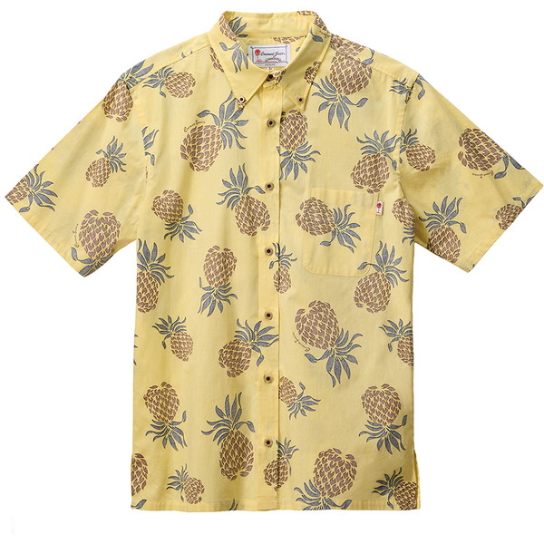 ココナッツジュース かりゆしウェア メンズボタンダウンシャツ(ア フイ ホウ) イエロー Ｌ
