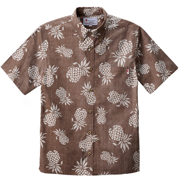 ココナッツジュース かりゆしウェア メンズボタンダウンシャツ(ア フイ ホウ) ブラウン LL
