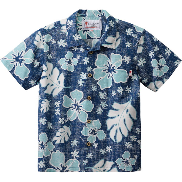 ココナッツジュース かりゆしウェア キッズオープンカラーシャツ(ウイークエンドジャーニー) ブルー 130