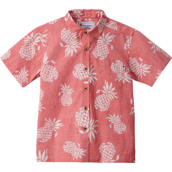 ココナッツジュース かりゆしウェア キッズボタンダウンシャツ(ア フイ ホウ) レッド 130