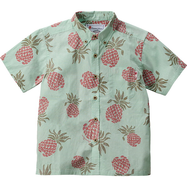 ココナッツジュース かりゆしウェア キッズボタンダウンシャツ(ア フイ ホウ) グリーン 120