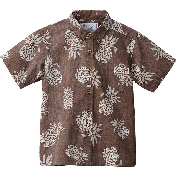 ココナッツジュース かりゆしウェア キッズボタンダウンシャツ(ア フイ ホウ) ブラウン 130