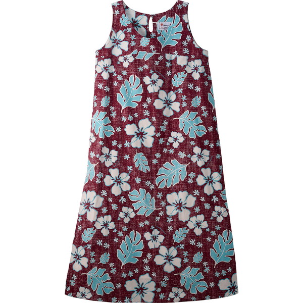 ココナッツジュース かりゆしウェア レディースロングワンピース(ウイークエンドジャーニー) バーガンディー Ｌ