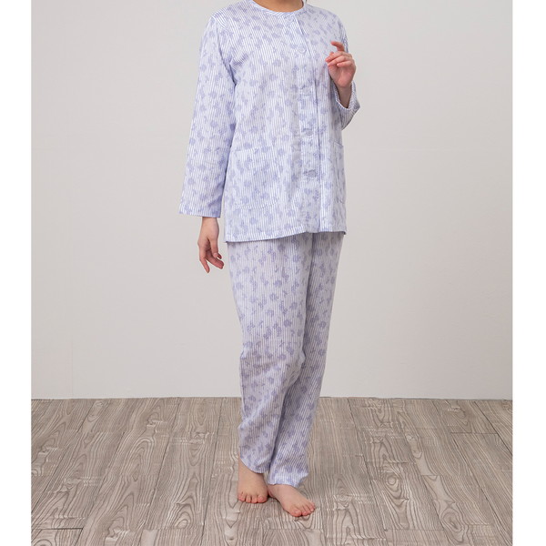 ロマンス小杉 レディースパジャマ(高島ちぢみ) ブルー系 Ｌ