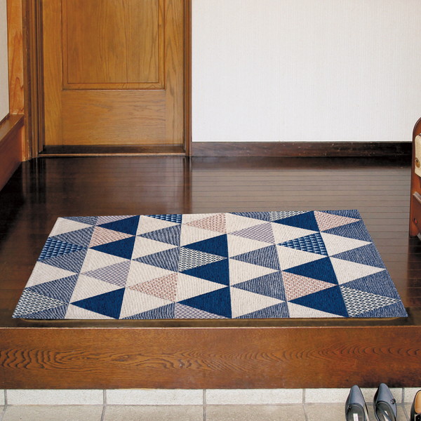 イタリア製 ゴブラン織 マット・カーペット （トリアンゴリ） 玄関マット80ｘ150cm ブルー