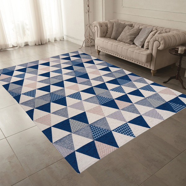イタリア製 ゴブラン織 マット・カーペット （トリアンゴリ） アクセントラグ140ｘ200cm ブルー