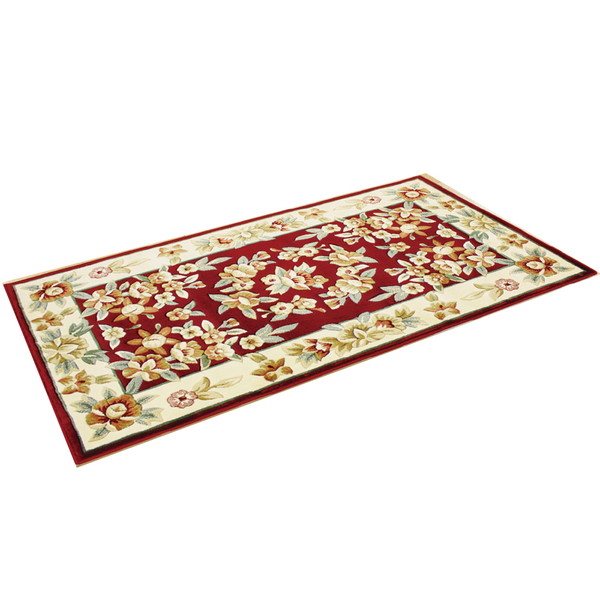 カービング レーヨン 玄関マット 70×120cm レッド