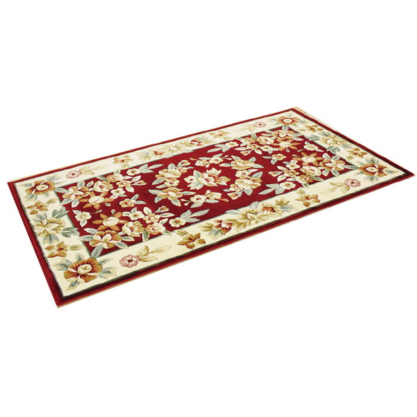 カービング レーヨン 玄関マット 80×150cm レッド