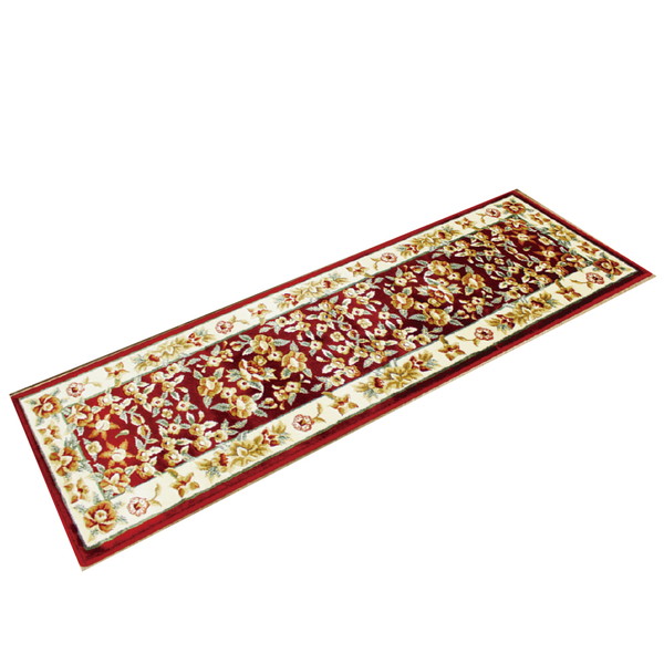 カービング レーヨン 玄関マット 34×120cm レッド