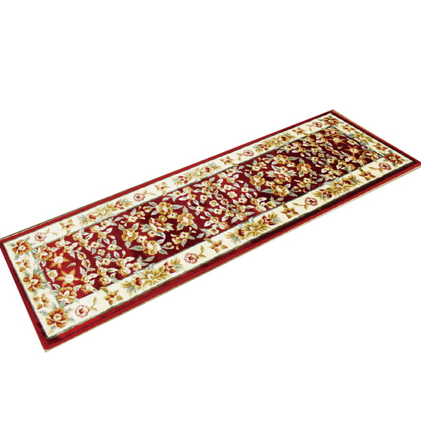 カービング レーヨン 玄関マット 34×150cm レッド