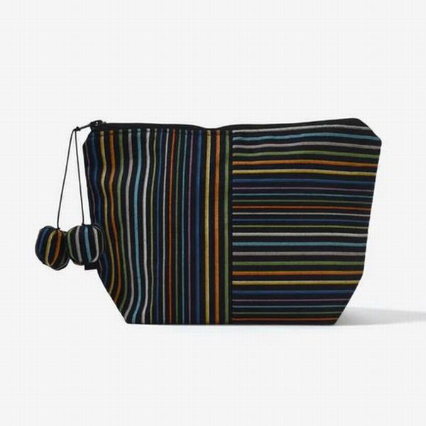 [小倉 縞縞]Vポーチ（黒多彩）