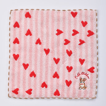 [キャスキッドソン]タオルハンカチ　クィーニー刺繍ピンク