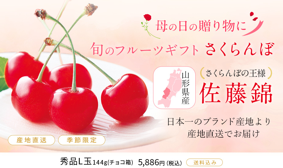 母の日の贈り物に　旬のフルーツギフトさくらんぼ　佐藤錦