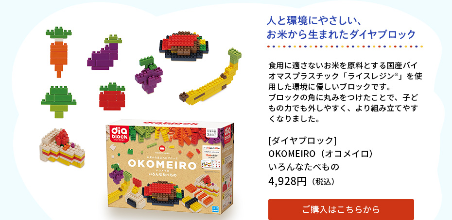 人と環境にやさしいお米から生まれたダイヤブロック